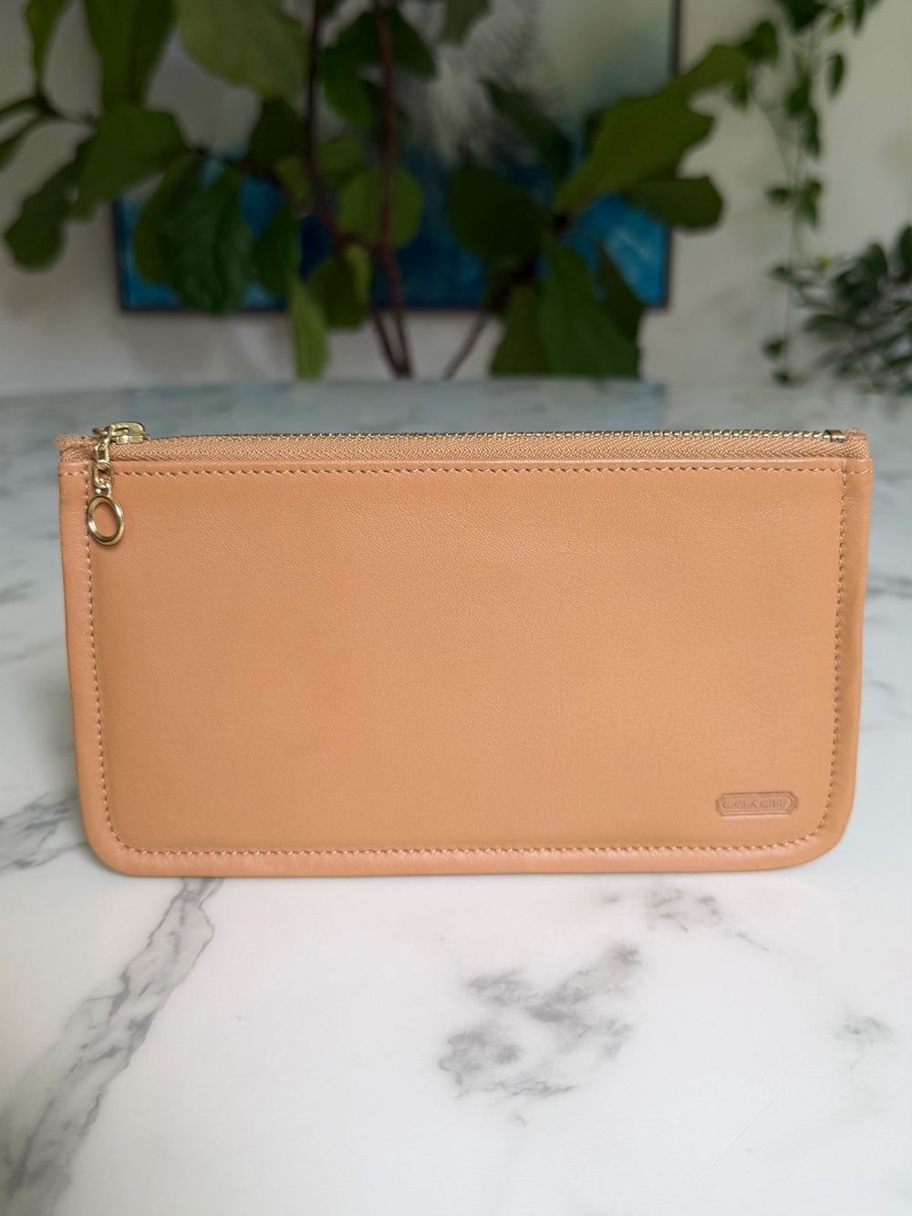 NWOT Coach Vintage Skinny Case 7170 Camel Brass Leather Zip Pouch 90's Y2K